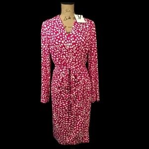 DIANE VON FURSTENBERG “Valencia” wrap dress, Pink dahlia/Leopard Leaves, Size 14